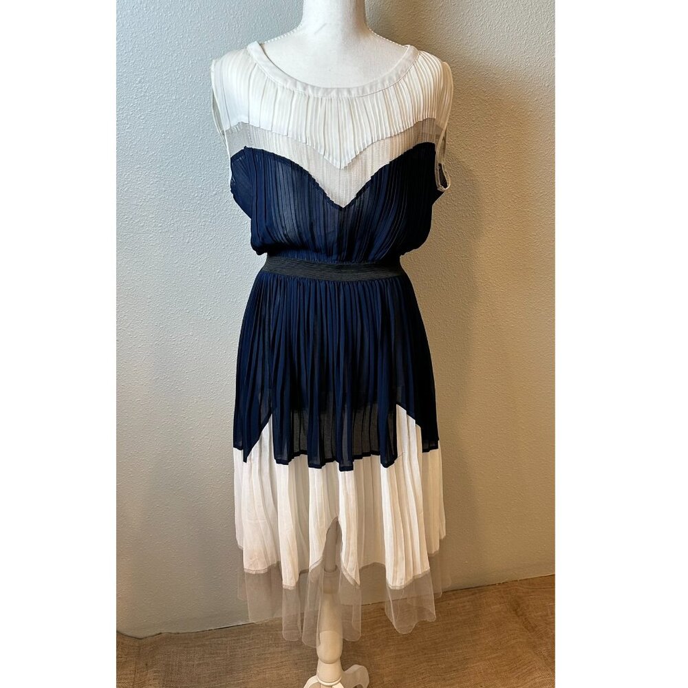 The Cue by Cher Qu Pleated Midi Sheer Dress in Ivory - Womens Small